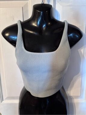 Aritzia Babaton Blue Ribbed Square Neck Crop Tank